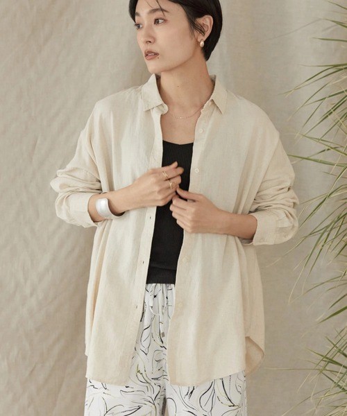 AMERICAN HOLIC（アメリカンホリック）の「リネンブレンドシャツ（シャツ/ブラウス・レディース・ベージュ/マルチ/ブルー系その他4/ブラウン/ネイビー/オフホワイト・L/M）」の4枚目の写真