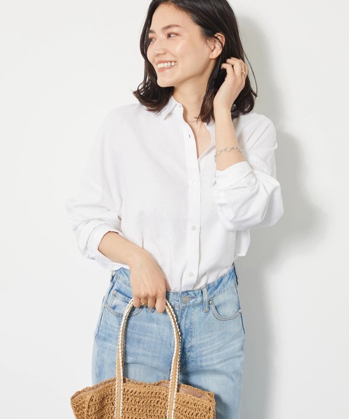 AMERICAN HOLIC（アメリカンホリック）の「リネンブレンドシャツ（シャツ/ブラウス・レディース・ベージュ/マルチ/ブルー系その他4/ブラウン/ネイビー/オフホワイト・L/M）」の2枚目の写真