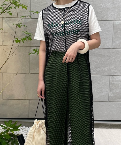 y/m by misato（イムバイミサト）の「カットメッシュロングトップス（ベスト・レディース・ブラック/アイボリー・FREE）」の11枚目の写真