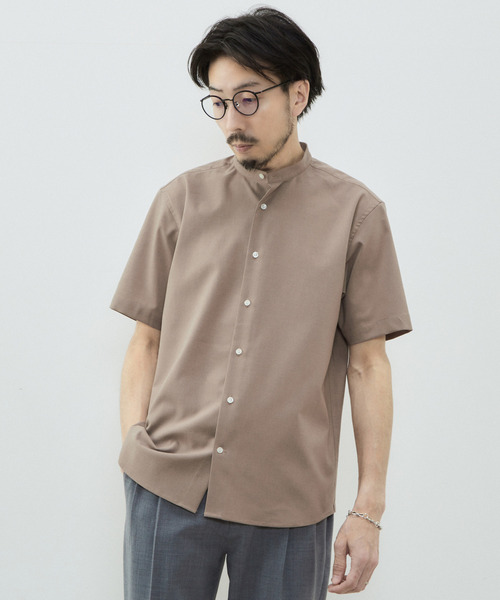 MEN'S MELROSE（メンズメルローズ）の「REFLAXウェザーストレッチバンドカラーシャツ（シャツ/ブラウス・メンズ・ベージュ/チャコールグレー/ライトベージュ/グレイッシュベージュ・3/2/4）」の3枚目の写真