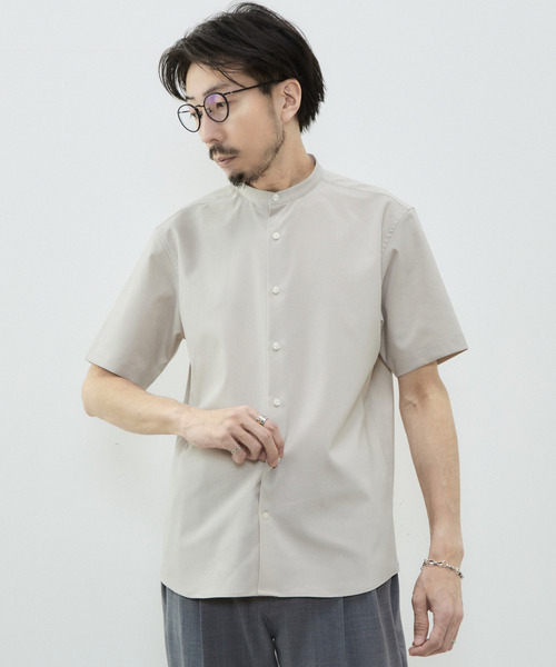 MEN'S MELROSE（メンズメルローズ）の「REFLAXウェザーストレッチバンドカラーシャツ（シャツ/ブラウス・メンズ・ベージュ/チャコールグレー/ライトベージュ/グレイッシュベージュ・3/2/4）」の4枚目の写真