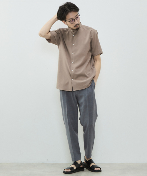 MEN'S MELROSE（メンズメルローズ）の「REFLAXウェザーストレッチバンドカラーシャツ（シャツ/ブラウス・メンズ・ベージュ/チャコールグレー/ライトベージュ/グレイッシュベージュ・3/2/4）」の6枚目の写真