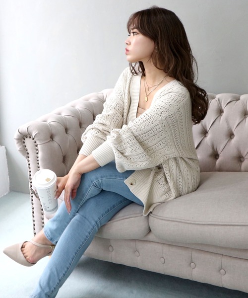 ROYAL PARTY（ロイヤルパーティー）の「ミディ丈カーディガン（カーディガン/ボレロ・レディース・ブラック/ベージュ/オフホワイト・FREE）」の4枚目の写真