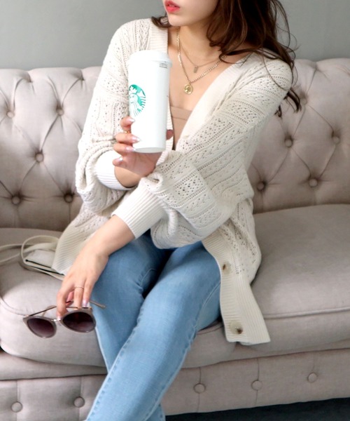 ROYAL PARTY（ロイヤルパーティー）の「ミディ丈カーディガン（カーディガン/ボレロ・レディース・ブラック/ベージュ/オフホワイト・FREE）」の5枚目の写真