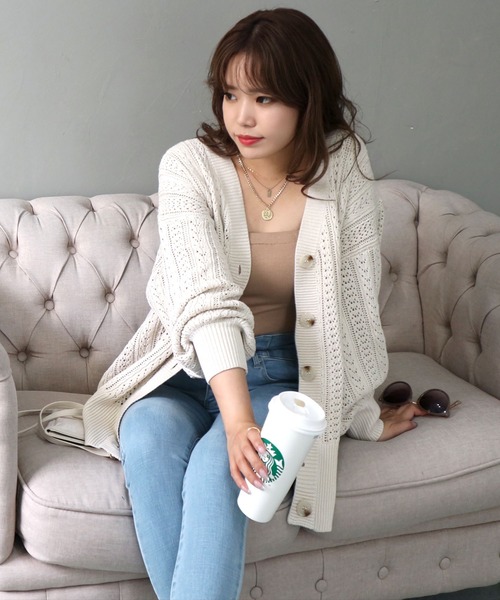 ROYAL PARTY（ロイヤルパーティー）の「ミディ丈カーディガン（カーディガン/ボレロ・レディース・ブラック/ベージュ/オフホワイト・FREE）」の6枚目の写真