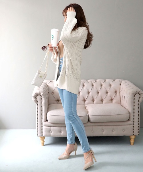 ROYAL PARTY（ロイヤルパーティー）の「ミディ丈カーディガン（カーディガン/ボレロ・レディース・ブラック/ベージュ/オフホワイト・FREE）」の9枚目の写真