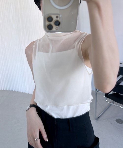 chuclla(チュクラ)の「シアーマルチトップス chwj22s07(Tシャツ/カットソー・レディース・アイボリー/ブラック・FREE)」の11枚目の写真