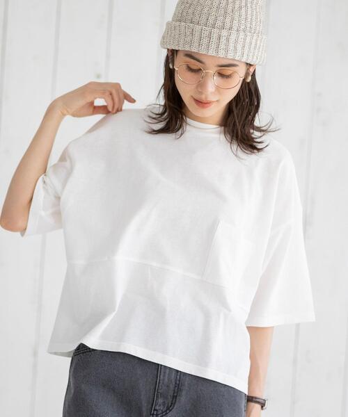 coen(コーエン)の「梨地ワイドポケットTシャツ(Tシャツ/カットソー・レディース・ブラック/レッド/オフホワイト/ダークグリーン・L/M)」の2枚目の写真