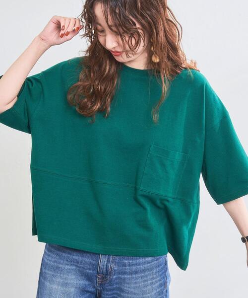 coen(コーエン)の「梨地ワイドポケットTシャツ(Tシャツ/カットソー・レディース・ブラック/レッド/オフホワイト/ダークグリーン・L/M)」の4枚目の写真