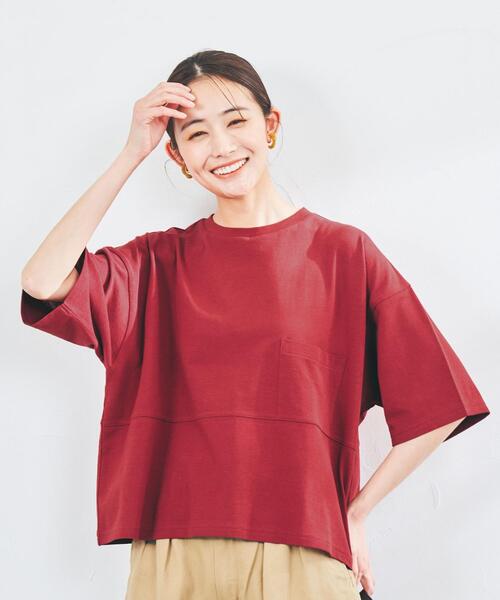 coen(コーエン)の「梨地ワイドポケットTシャツ(Tシャツ/カットソー・レディース・ブラック/レッド/オフホワイト/ダークグリーン・L/M)」の9枚目の写真