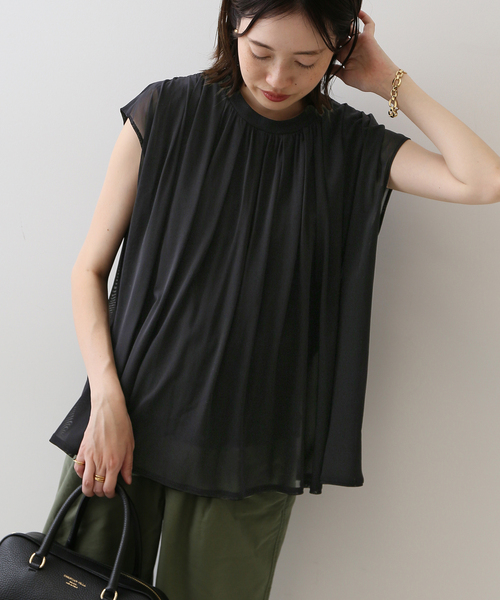 SLOBE IENA(スローブイエナ)の「チュールレイヤードプルオーバー(Tシャツ/カットソー・レディース・チャコールグレー/ブラック・FREE)」の1枚目の写真