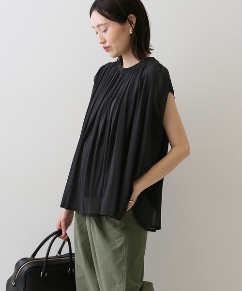 SLOBE IENA(スローブイエナ)の「チュールレイヤードプルオーバー(Tシャツ/カットソー・レディース・チャコールグレー/ブラック・FREE)」の8枚目の写真