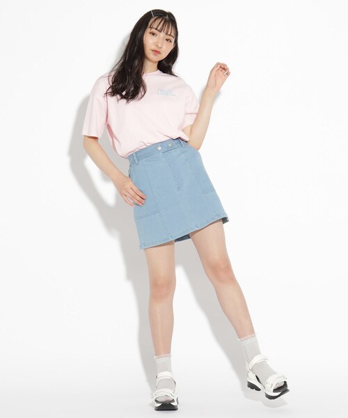 PINK-latte（ピンクラテ）の「◆【コットン100％/オーガニックコットン/サステナブル/ニコラ掲載商品】バックハートぷっくりロゴTシャツ（Tシャツ/カットソー・キッズ・ブラック/オフホワイト/ライトグリーン/ベビーピンク・15 /14/16）」の18枚目の写真