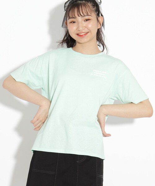 PINK-latte（ピンクラテ）の「◆【コットン100％/オーガニックコットン/サステナブル/ニコラ掲載商品】バックハートぷっくりロゴTシャツ（Tシャツ/カットソー・キッズ・ブラック/オフホワイト/ライトグリーン/ベビーピンク・15 /14/16）」の15枚目の写真