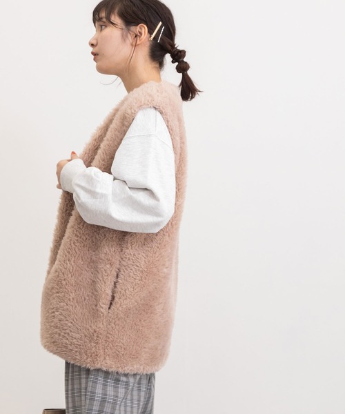 POU DOU DOU(プードゥドゥ)の「ファーベスト(ベスト・レディース・ブラウン/アイボリー/ライトピンク・3)」の21枚目の写真