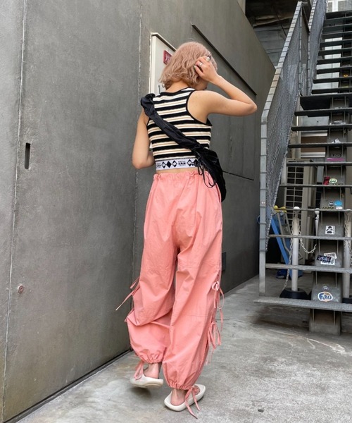 CIAOPANIC（チャオパニック）の「ナイロンリボンワイドカーゴパンツ（カーゴパンツ・レディース・ブラック/ベージュ/カーキ/ピンク/グリーン/ホワイト・FREE）」の18枚目の写真