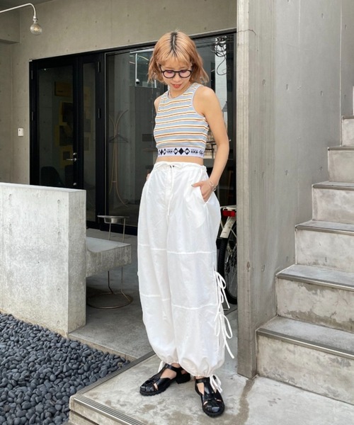 CIAOPANIC（チャオパニック）の「ナイロンリボンワイドカーゴパンツ（カーゴパンツ・レディース・ブラック/ベージュ/カーキ/ピンク/グリーン/ホワイト・FREE）」の7枚目の写真