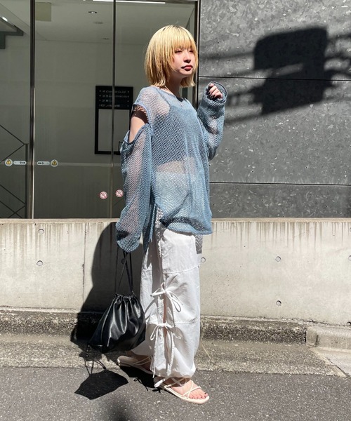 CIAOPANIC（チャオパニック）の「ナイロンリボンワイドカーゴパンツ（カーゴパンツ・レディース・ブラック/ベージュ/カーキ/ピンク/グリーン/ホワイト・FREE）」の20枚目の写真