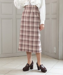 バックスピンドルチェックタイトスカート