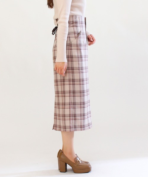 ASTORIA ODIER(アストリアオディール)の「バックスピンドルチェックタイトスカート(スカート・レディース・ブラウン/ベージュ・SMALL/MEDIUM/LARGE)」の4枚目の写真