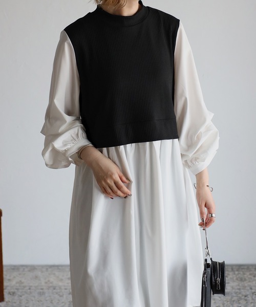 Yucca(ユッカ)の「タック7分袖ドッキングワンピース(ワンピース・レディース・アイボリー/ホワイト・MEDIUM/LARGE)」の3枚目の写真