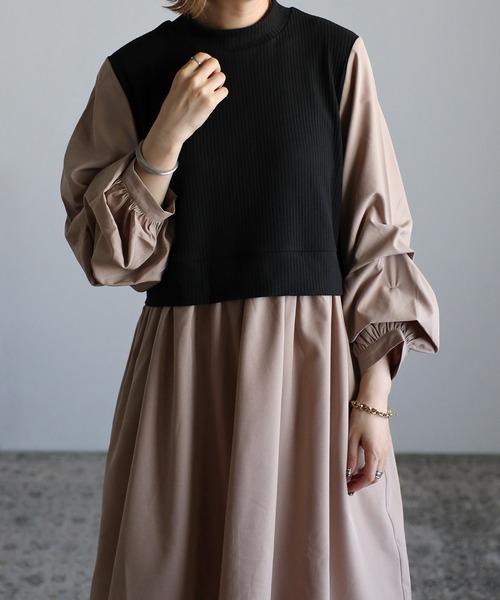 Yucca(ユッカ)の「タック7分袖ドッキングワンピース(ワンピース・レディース・アイボリー/ホワイト・MEDIUM/LARGE)」の10枚目の写真