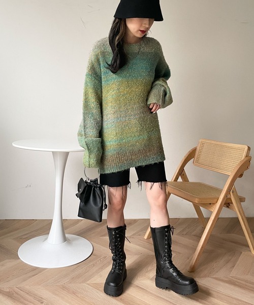 WEGO（ウィゴー）の「WEGO/グラデーションビッグニット（ニット/セーター・レディース・グリーン/オレンジ・FREE）」の13枚目の写真