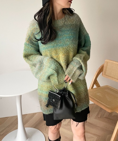 WEGO（ウィゴー）の「WEGO/グラデーションビッグニット（ニット/セーター・レディース・グリーン/オレンジ・FREE）」の9枚目の写真