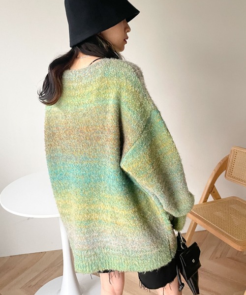 WEGO（ウィゴー）の「WEGO/グラデーションビッグニット（ニット/セーター・レディース・グリーン/オレンジ・FREE）」の4枚目の写真