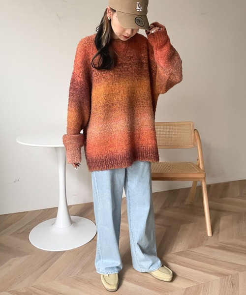 WEGO（ウィゴー）の「WEGO/グラデーションビッグニット（ニット/セーター・レディース・グリーン/オレンジ・FREE）」の6枚目の写真