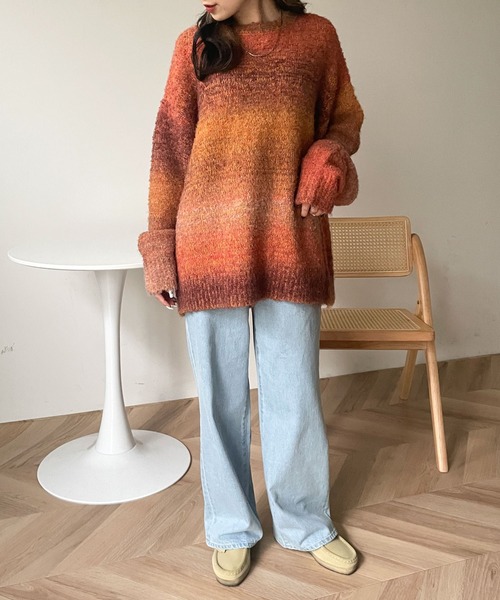 WEGO（ウィゴー）の「WEGO/グラデーションビッグニット（ニット/セーター・レディース・グリーン/オレンジ・FREE）」の3枚目の写真