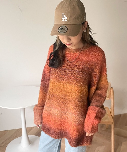 WEGO（ウィゴー）の「WEGO/グラデーションビッグニット（ニット/セーター・レディース・グリーン/オレンジ・FREE）」の14枚目の写真