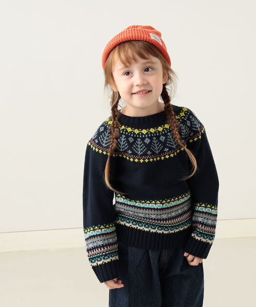 BEAMS mini（ビームスミニ）の「BEAMS mini / ノルディック ニット プルオーバー（90～150cm）（ニット/セーター・キッズ・ネイビー/ベージュ・110/140/150/120/100/130/90）」の2枚目の写真