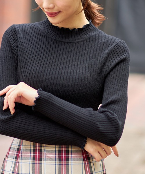 tocco closet（トッコ　クローゼット）の「プチハイネックメローフリルリブニットプルオーバー（ニット/セーター・レディース・ブラック/ブラウン/ピンク/アイボリー・M）」の12枚目の写真