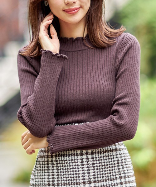 tocco closet（トッコ　クローゼット）の「プチハイネックメローフリルリブニットプルオーバー（ニット/セーター・レディース・ブラック/ブラウン/ピンク/アイボリー・M）」の16枚目の写真