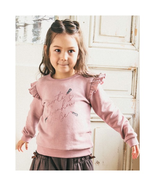 BeBe(ベベ)の「BeBe/マシュマロ裏毛ルージュロゴプリントトレーナー(90~150cm)(スウェット・キッズ・ピンク/パープル・100/140/120/150/90/130/110)」の2枚目の写真