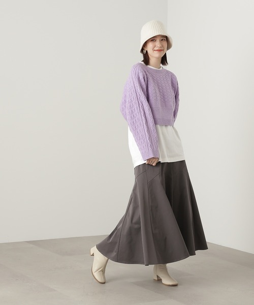 N.（N. Natural Beauty Basic）（エヌエヌナチュラルビューティーベーシック）の「◆ゴアードフレアマーメイドスカート（スカート・レディース・オフホワイト/グリーン/チャコール・MEDIUM）」の7枚目の写真