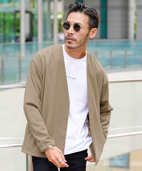jiggys shop（ジギーズショップ）の「カットジョーゼット ノーカラージャケット（ノーカラージャケット・メンズ・ライトブラウン/ブラック/グレー/ベージュ/ネイビー・SMALL/X-LARGE/MEDIUM/XX-LARGE/LARGE）」の4枚目の写真