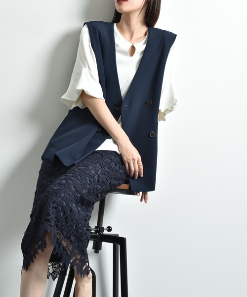 INTERPLANET（インタープラネット）の「【ＵＶ・吸水速乾】ダブルクロスジレ（その他アウター・レディース・ブルー/ネイビー/グレイッシュベージュ・FREE）」の3枚目の写真