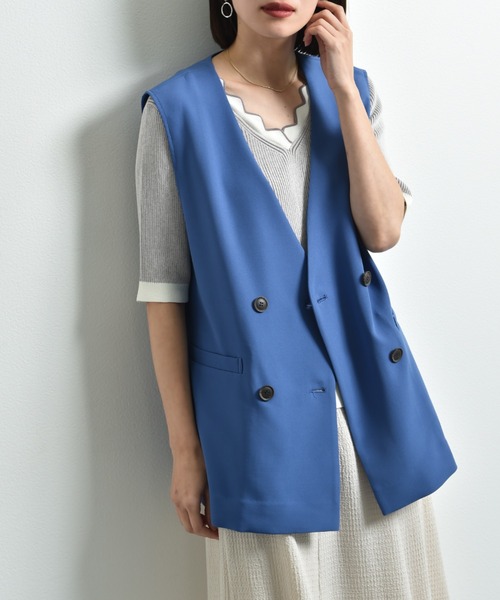 INTERPLANET（インタープラネット）の「【ＵＶ・吸水速乾】ダブルクロスジレ（その他アウター・レディース・ブルー/ネイビー/グレイッシュベージュ・FREE）」の2枚目の写真