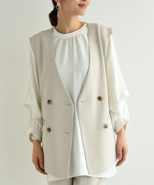 INTERPLANET（インタープラネット）の「【ＵＶ・吸水速乾】ダブルクロスジレ（その他アウター・レディース・ブルー/ネイビー/グレイッシュベージュ・FREE）」の4枚目の写真