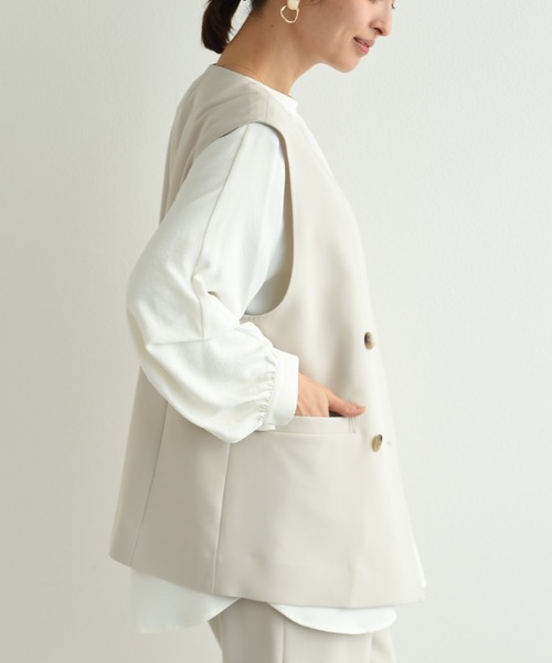 INTERPLANET（インタープラネット）の「【ＵＶ・吸水速乾】ダブルクロスジレ（その他アウター・レディース・ブルー/ネイビー/グレイッシュベージュ・FREE）」の5枚目の写真