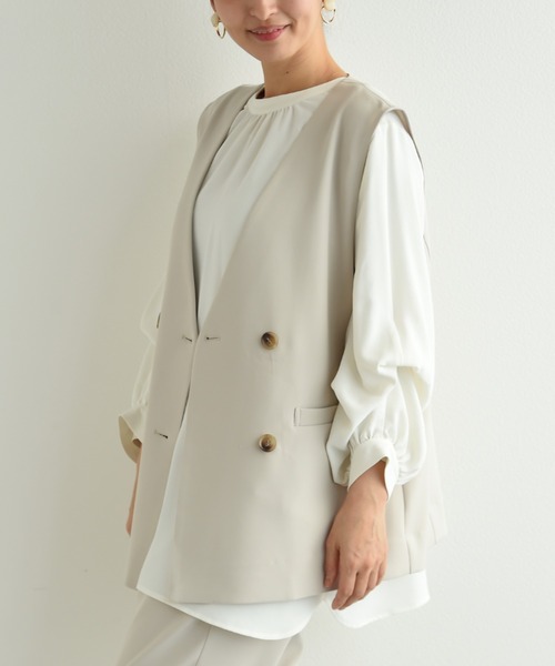 INTERPLANET（インタープラネット）の「【ＵＶ・吸水速乾】ダブルクロスジレ（その他アウター・レディース・ブルー/ネイビー/グレイッシュベージュ・FREE）」の8枚目の写真