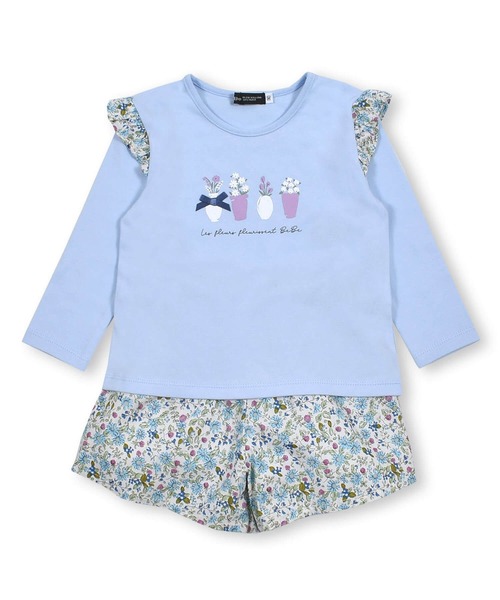 BeBe(ベベ)の「BeBe/GIRL花柄Tシャツパンツ2点セットベビー(80~90cm)(ロンパース・キッズ・ブルー系その他/ピンク系その他・90/80)」の1枚目の写真