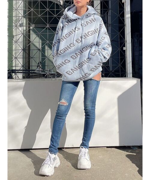 GYDA(ジェイダ)の「BANGING PATTERN ニットフーディーTOPS(ニット/セーター・レディース・ピンク/オフホワイト/ライトブルー/ブラック・FREE)」の20枚目の写真