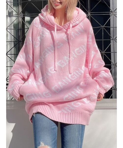 GYDA(ジェイダ)の「BANGING PATTERN ニットフーディーTOPS(ニット/セーター・レディース・ピンク/オフホワイト/ライトブルー/ブラック・FREE)」の11枚目の写真