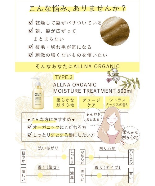 ALLNA ORGANIC（オルナオーガニック）の「【オルナオーガニック】モイスチャートリートメント 500mL [I]（トリートメント/ヘアパック・レディース・その他・500ml）」の4枚目の写真