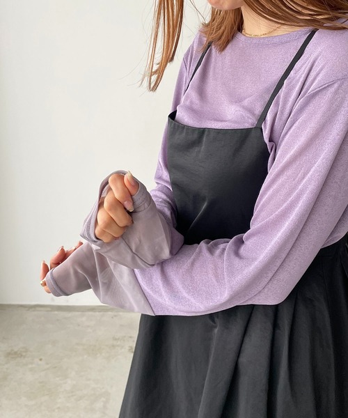 210nouve(トゥージュヌーブ)の「シアー切替ロングTシャツ(Tシャツ/カットソー・レディース・ブラック/ダークグリーン/アイボリー/ダークブルー/パープル・FREE)」の5枚目の写真