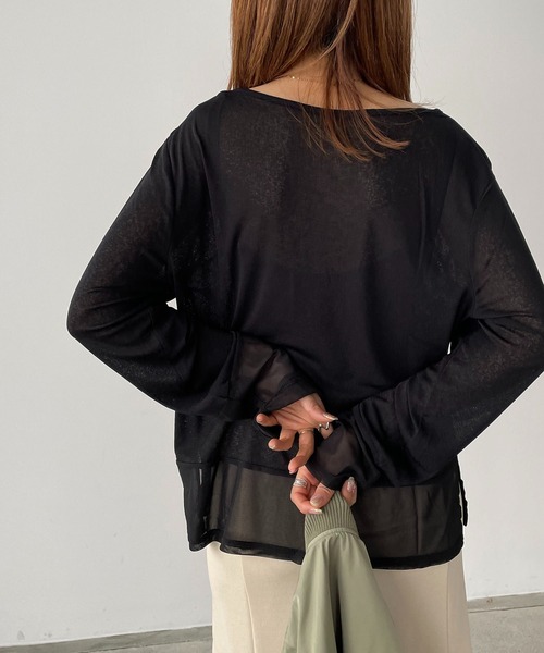 210nouve(トゥージュヌーブ)の「シアー切替ロングTシャツ(Tシャツ/カットソー・レディース・ブラック/ダークグリーン/アイボリー/ダークブルー/パープル・FREE)」の15枚目の写真