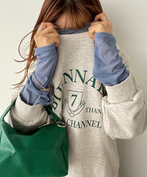 210nouve(トゥージュヌーブ)の「シアー切替ロングTシャツ(Tシャツ/カットソー・レディース・ブラック/ダークグリーン/アイボリー/ダークブルー/パープル・FREE)」の18枚目の写真